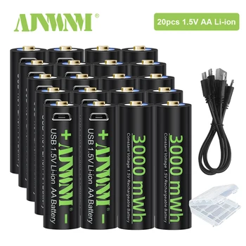 1,5 V AA Baterija za ponovno Polnjenje 3000mWh USB AA Polnilna Litij-ionska Baterija za Daljinski Nadzor Miške, Ventilator, Električne Igrače Baterije