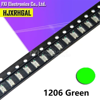 100 kozarcev Zelena 1206 SMD LED luči 3216 novo izvirno