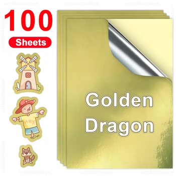 100Sheets A4 Listov Papirja Self-adheisve Zlato Tiskanje Vinilne Nalepke, Papir DIY Pregleden Sijajno Bele Etikete za Brizgalne tiskalnike