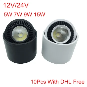 10pcs/veliko,12V 24V COB LED Svetilke 5W 7W 9W 15W Površine Vgrajena LED Stropne Svetilke Spot Luči 360 Stopinj Rotacija, LED Downlight