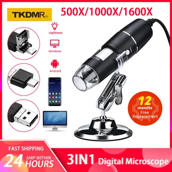 1600X Digitalni Mikroskop 3in1 USB Tip-C Prenosni Elektronski Mikroskop Nastavljiva za Telefon na Popravilo, za Spajkanje LED Magnifier