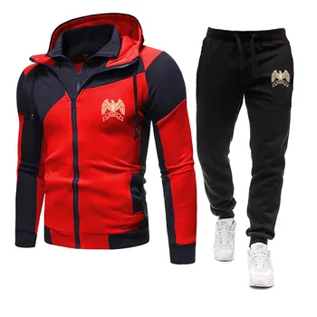 2023 blagovne znamke PLORY Jesen/Zima Moški športni obleko natisnjeni hoodie kritje runo dvojno zadrgo majica + priložnostne sweatpants skladbe