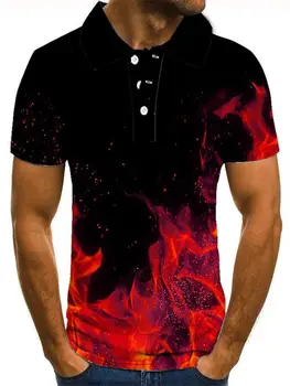 2023 moška polo majica Osebno plamen vzorec 3D tiskanje Kratka sleeved modni trend vrhovi Zabavno priložnostne T-shirt Poletnih oblačil