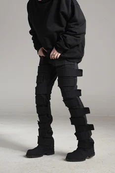 2023 Nov Moški ženska Oblačila Yamamoto Slog Deconstruct Multi-pas Velcro Naravnost Priložnostne Hlače Plus Velikost Kostume 27-46