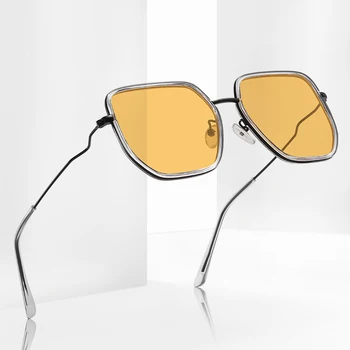 2023 Novo Blagovno Znamko Design Velik Kvadrat Unisex Sončna Očala Retro Sončna Očala Polarizirana Metal Night Vision Rumene Leče Modni Očala