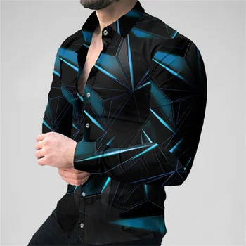 2023 Poletje moška Majica Fashion 3D Tiskanje Zavoj navzdol Ovratnik Srajce Visoke Kakovosti Priložnostne Long Sleeve Majica za Moške Oblačila Nova
