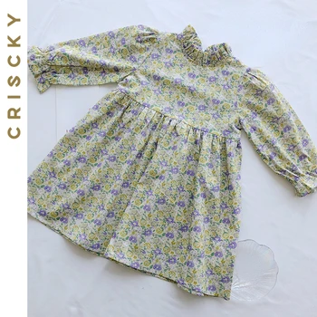 2023 Pomlad Jesen Otrok Oblačil Vintage Toddlers Otroci Princesa Obleke Cvjetnim Tiskanja Dolg Rokav Baby Dekleta Oblačenja