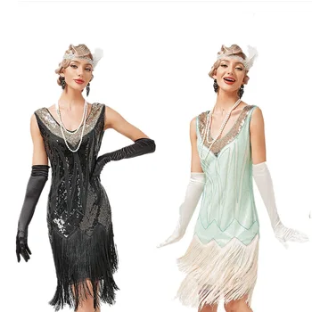 2023 Ženske 1920 Zaklopnica Bleščica Obleko Gatsby Kostum Charleston Tassel Kratek Rokav Vestidos Poletni Zabavi Halloween Cosplay Robe