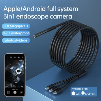 2MP Objektiv nepremočljiva Endoskop Fotoaparat IP67 WiFi hotspot Mini Kamera Trde Žice, Plinovod Pregled Borescope za Tip C IOS