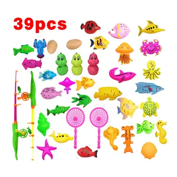 39Pcs Set Plastičnih Magnetni Ribolov Igrače Otroška Kopel Igrača Ribolov Igre Otroci 1 Pola 1 Mreže 13 Magnet Ribe Zaprtih Zabava na Prostem Baby