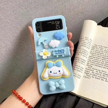 3D Cartoon Srčkan Sanrio Cinnamoroll Modra Loka Telefon Primeru Za Samsung Galaxy ZFlip3 ZFlip4 5G Anti-padec Nazaj Kritje Dekle Darilo