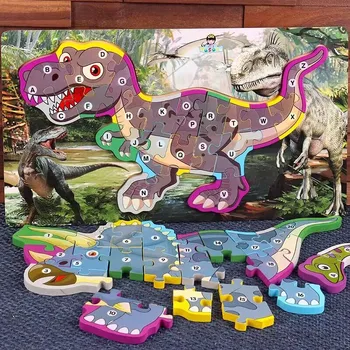 3D Dinozaver Lesene Sestavljanke za Otroke Stare Zgodnje Izobraževanje Koristi Intelektualni Razvoj in Možganov Dejanje