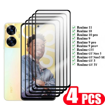 4Pcs 9D screen protector Za Realme GT Neo 5 MP 3 3T 2 C55 Kaljeno steklo Za Realme 11 10 9 pro plus polno kritje zaščitno folijo