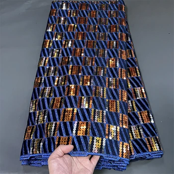 Afriške Nigerian2023High Kakovosti Čipke FabricFor Šivanje Žamet Sequins Vezene Kabel Guipure Stranka Obleko Poročno 5Yard hz1246
