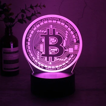 Akril Led Nočna Lučka Bitcoin za sobne Okrasne Nočna Touch Senzor 7 Barva Spreminja, baterijsko Tabela Noč Lučka 3D