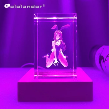 Anime Mai Sakurajima LED Nočna Lučka Spalnica Dekor 3D RGB Manga Luči Darilo za Prijatelje Zajček Punca Soba Dekor K9 Kristalno Lučka