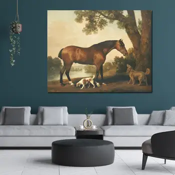Art za Prodajo Konj Slikarstvo Bay Lovec A Springer Španjel in Sussexu Španjel George Stubbs Visoke Kakovosti