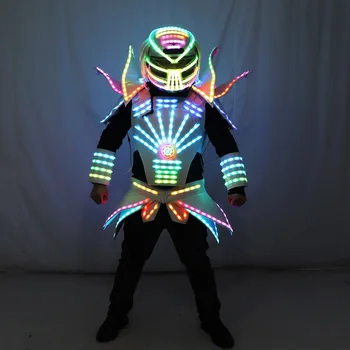 Barvno LED Robot, ki bo Ustrezala Stranka Uspešnosti Nosi Oklep Pisane Luči Ogledalo Oblači Klub Kažejo, Obleke, Čelade