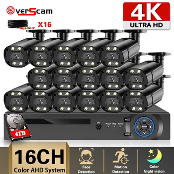 Barvno Night Vision Varnostne Kamere Nastavite 16CH 4K Ultra HD CCTV DVR Komplet Outdoor 8MP AHD Kamere za Video Nadzor, Sistem Kit