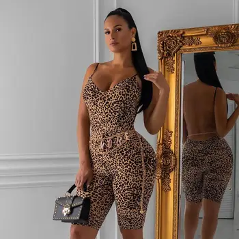 BKLD Ženske Seksi Špageti Trak Jumpsuits 2019 Poletje Clubwear Dame Moda Leopard Tiskanja brez Rokavov Backless Bodycon igralne obleke