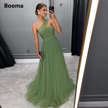 Booma Preprosto Zeleni Til A-Line Prom Obleke Eno-Ramo Ljubica Naguban Maxi Večerne Obleke Dolgo, Formalno Stranko Oblek