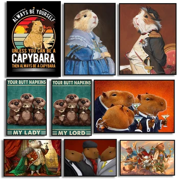 Capybara Poster Tiskanje Soba Dekor Kawaii Živali prašička Platno Stensko Slikarstvo v slikah, za dnevno Sobo Darilo Stenski Dekor