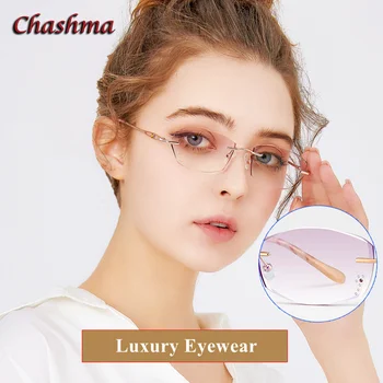 Chashma Rimless Očal Okvir Ženske Diamanti Očal za RX Kristalno Barvne Gafas Lahka Teža brez okvirjev Spektakel