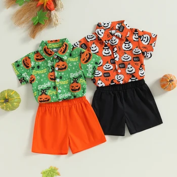 Dojenček Boys 2 Kosa Obleke Halloween Obleko Pismo Bučna Print Majica Kratek Rokav in Elastične Hlače Summer Set