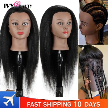 Dolgo Afriške Manekenka Glavo Z Las, Afro Usposabljanje Hairart Barber Frizerski Glavo Strokovno Styling Vpletanje Usposabljanje Lutka