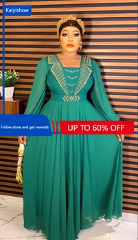 Dubaj Afriške Chiffon Obleke Za Ženske Svate Dolg Rokav Haljo Muslimanskih Kaftan Abaya Plus Velikost Boubou Večer Obleke