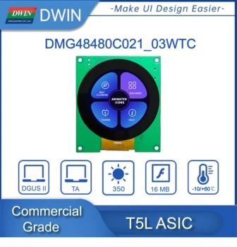 DWIN Krožne 2.1 palčni, 480 x 480 HMI Modul Za 16,7 M barv, TFT Zaslon, IPS-LCD, Širok kot Gledanja - DMG48480C021_03WTC