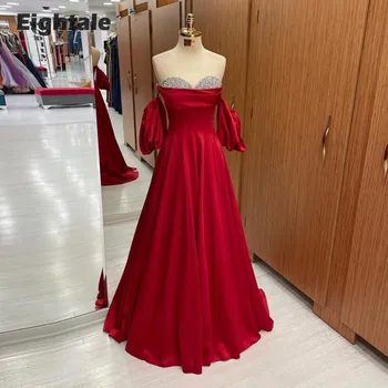 Eightale Rdeče Večerne Obleke arabski Ljubica-Line Kratkimi Beaded Saten Prom Stranka Halje formalne priložnosti obleke