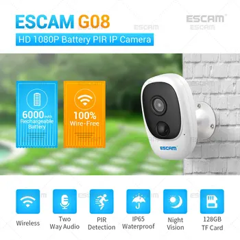 ESCAM G08 1080P HD IP Kamera Zunanja Notranja nadzorna Kamera PIR Alarm Wireless WiFi Kamera Varnostne Kamere s Sončno Odbor