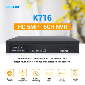 ESCAM K716 16CH 5MP NVR H. 265 ONVIF 4K NVR Video Snemalnik DVR IP Kamera za Nadzor Varnosti CCTV Sistema za Podporo 8TB