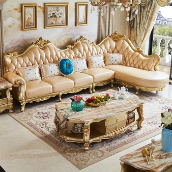 Evropski usnjeni kavč kombinacija High-end luksuzni prvem nadstropju cowhide kavč v kotu dnevne sobe