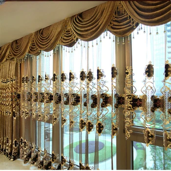 Evropsko razkošje Kralj Kraljica rjava zlato vezeni zavese za dnevno sobo s čisto luksuznih hotelov, ki je primerna za spalnico