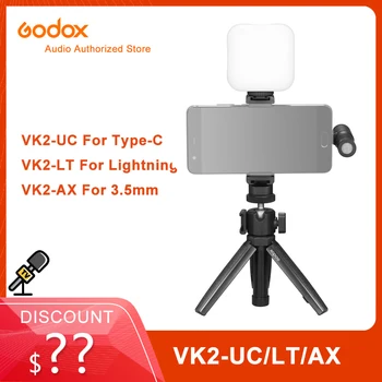 Godox VK2-UC VK2-AX VK2-LT VK2 Mikrofon Vlog Komplet Za iPhone, Telefon Android Pametni telefon z LED Luči Ročni Namizno Stojalo