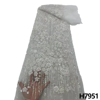 HFX Velikost 5 Luksuznih 3D Cvetlični beaded tkanina, Težka bleščica Vezene tkanine Moda francoski til očesa tkanine, čipke Poroko