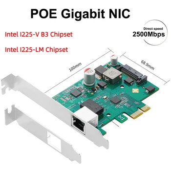 IOCREST 2.5 G Gigabit POE Kartico ena Vrata RJ45 Gigabit PCIe x1 PoE+ Ethernet, Omrežna Kartica Okvir Grabežljivac 802.3 na Intel I225 Čip