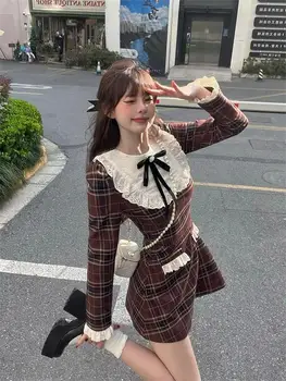 Japonski korejski Slog Ruffle Robu Nove Slim Obleko Y2K Pasu Zavit Majhne Obleko Za Ženske Poletje francoski Slog Obleko Lady