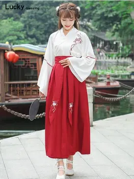 Japonski Obleka Ženske Dolgo Kimono Jopico Dekleta Krilo Vrh Vezeni Cvetlični Poln Rokav Starodavni Orientalski Cosplay Jopico Nova