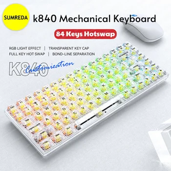 K840 Gaming Tipkovnica Meri Mehanske 84 Tipke RGB Hotswap Tip-C Žične Tipkovnice Mehanske Pregleden Keycaps Klaviature