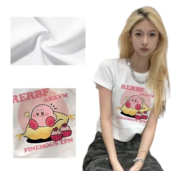 Kawaii Poletje Novo Y2K Kirby Bombaža, Kratek T-Shirt Srčkan Risanka Moda Dekleta Anime Tiskanja Slim Tanek Sto Ins Vrh Popka Ženski