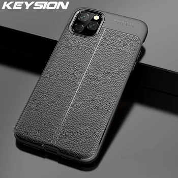 KEYSION Primeru Telefon za iPhone 11 11 Pro Max Litchi usnje teksturo TPU silikon Shockproof Črni Pokrov za iPhone 11 2019 Nova