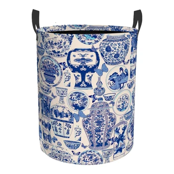 Kitajska-modni Slog modre in bele porcelanaste celotno telo, vzorec shranjevanje vedro krpo umetnosti zložljiva geometrijske umazana oblačila domov sto