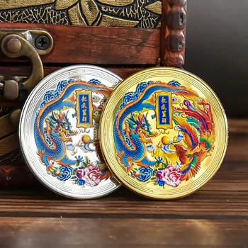 Kitajski Kovanec z Zmaji in Phoenix Zbirateljskih Kovancev Srečo, Spominska Medalja Miniature Feng Shui Prekrita s Spominki