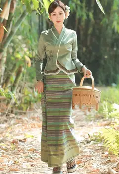Kitajski Xishuangbanna Obleko Žensk Pomlad Zelena Dai Državljanstvo Burmi Obleko