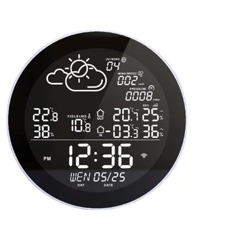 Krožna Notranjo in Zunanjo Temperaturo Higrometer Visi Val Radio Vreme Ura za Office Digitalno Uro, Vremenske Postaje