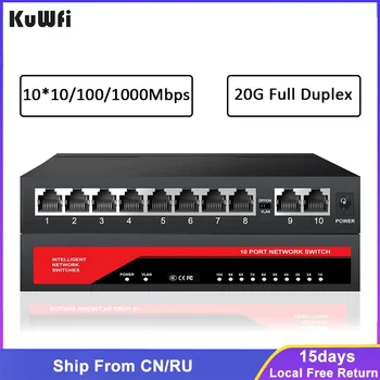 KuWFi 10 Port Gigabitno mrežno Stikalo 10/100/1000Mbps 8 Port Gigabit z 2 Uplink Vrata IEEE 802.3/af na Hitro Ethernet Stikalo