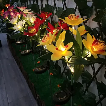 LED Sončne Orhideja Cvetje Vrtne Luči Sončne Luči na Prostem Sončnično Rose Krajine Lučka Dvorišče Travnik, Pot, Počitnice, Sončni svetlobi